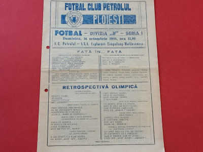 Program meci fotbal PETROLUL PLOIESTI-EXPLORARI CAMPULUNG MOLDOVENESC(16.10.`88) foto