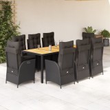 vidaXL Set mobilier de grădină cu perne, 9 piese, negru, poliratan 3213102