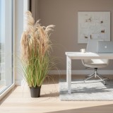 Planta artificiala iarba ornamentala cu stuf, 90 cm, 5 fire, verde tomnal