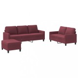 Cumpara ieftin Set canapea cu perne, 3 piese, rosu vin, material textil