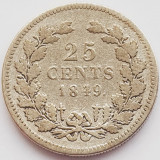 745 Olanda 25 cents 1849 Willem II (Head left) - uzata km 76 argint, Europa