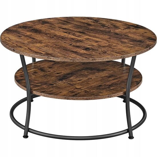 Masa pentru sufragerie/living, Artool, rotunda, pal, metal, cu raft depozitare, maro rustic si negru, 80x45 cm GartenVIP DiyLine