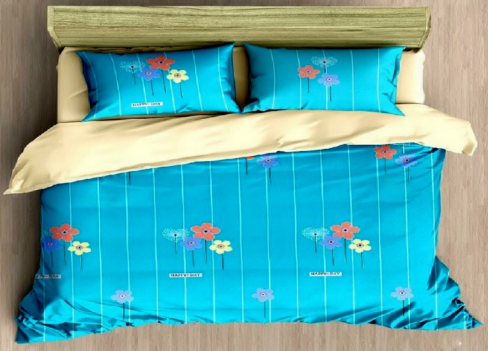 Lenjerie de pat pentru o persoana cu husa elastic pat si fata perna dreptunghiulara, Happy Day, bumbac mercerizat, multicolor