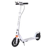 Trotineta pliabila cu 2 roti, cadru aluminiu, roti 20 cm din cauciuc, frana cu disc, 96 x 37 x 89-104 cm, Alb