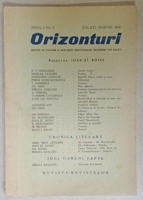 ORIZONTURI , REVISTA DE CULTURA A ASOCIATIEI PROFESORILOR SECUNDARI DIN GALATI , NR. 2, 1938 foto