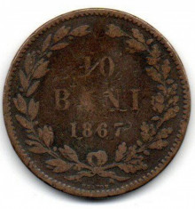 Moneda 10 bani 1867, Heaton - Romania foto