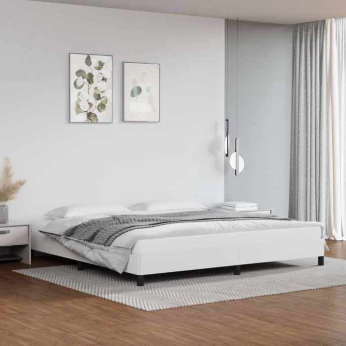 vidaXL Cadru de pat, alb, 200x200 cm, piele ecologică
