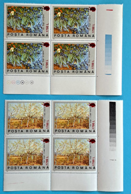 TIMBRE ROMANIA LP1513/2000 100ani moartea Van Gogh -supratipar PALETA bl. 4 -MNH foto