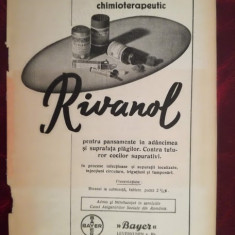 1937, Reclamă Rivanol, propagandă medicală intebelică, flyer Bayer, Romigefa SAR