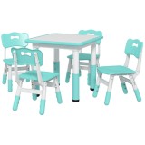 AIYAPLAY Set Măsuță și Scaune pentru Copii 18-60 Luni cu &Icirc;nălțime Reglabilă și Tablă de Scris, 60x60x46-58 cm, Verde | Aosom Romania