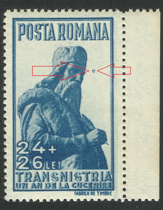 EROARE TRANSNISTRIA 1942 MNH - Punct MARE DE CULOARE IN FATA EFIGIEI