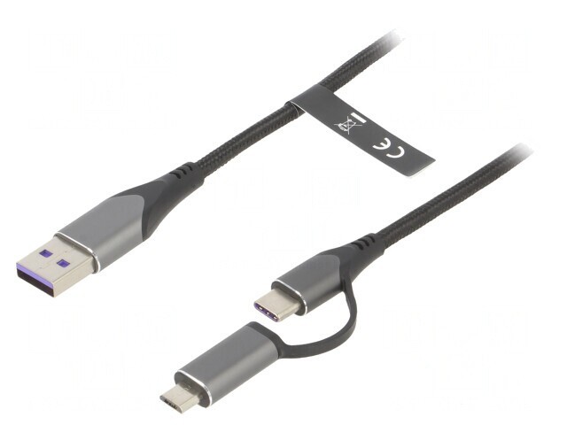 Cablu USB 2.0 0,5m USB A la Micro B și USB C