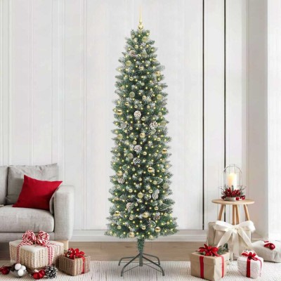vidaXL Copac Artificial Slăb de Crăciun cu 300 LED Verde și alb 240 cm 3395321 foto