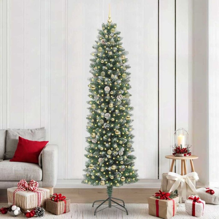 vidaXL Copac Artificial Slăb de Crăciun cu 300 LED Verde și alb 240 cm 3395321