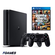 Consola Sony Playstation 4 Slim Ps4 500gb + Doua Controllere + Gta 5 PlayStation 4, Second-Hand
