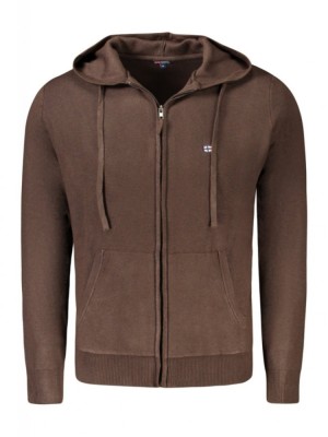 Hanorac cu fermoar barbati, cu mini logo brodat, Regular fit, maro, Norway, M foto