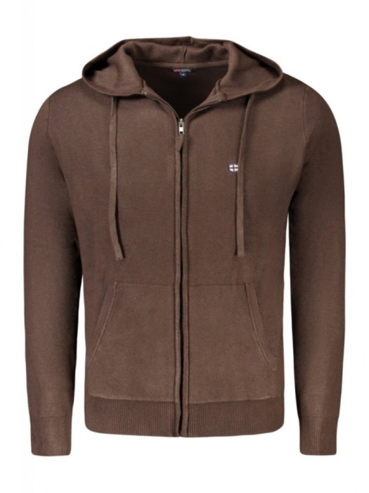Hanorac cu fermoar barbati, cu mini logo brodat, Regular fit, maro, Norway, M