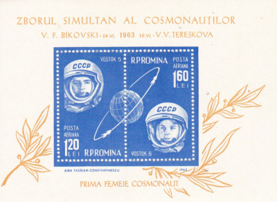 ROMANIA 1963 LP 564 COSMONAUTICA VOSTOK 5 SI 6 COLITA MNH foto