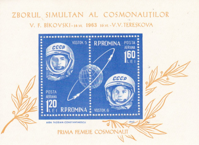 ROMANIA 1963 LP 564 COSMONAUTICA VOSTOK 5 SI 6 COLITA MNH