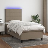 Cumpara ieftin Pat cu arcuri, saltea și LED, gri taupe, 90x200 cm, textil