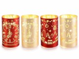 Cumpara ieftin Set 4 candele Craciun sticla rosie aurie cu led 9x15 cm