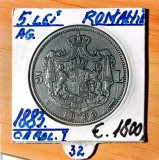 Romania 5 lei 1883 argint UNC