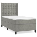 Cumpara ieftin Pat continental cu saltea, gri deschis, 80x200 cm, catifea
