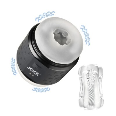 Masturbator Dublu Jock, 10 Functii Vibratii, TPE, USB, Transparent, 12 cm foto
