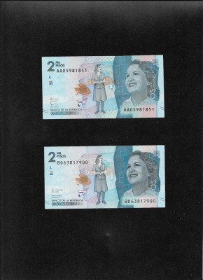 Set Columbia 2 x 2000 pesos 2015 + 2019 unc foto