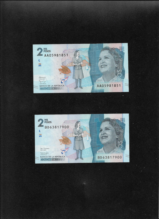 Set Columbia 2 x 2000 pesos 2015 + 2019 unc