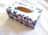 Cutie servetele cu flori albastre , cutie servetele lemn 40181, albastru