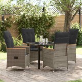Set de dining pentru grădină , 5 piese cu perne, gri, rattan sintetic.