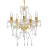 Cumpara ieftin Candelabru cu margele de cristal, auriu, rotund, 5 x E14