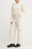 Karl Lagerfeld Jeans pantaloni femei, culoarea bej, drept, high waist, 245J1002