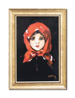 Tablou celebru inramat pictat manual, Tanara cu basma rosie, 35x25cm ulei panza, reproducere Nicolae Grigorescu foto