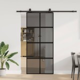 Ușă glisantă cu set feronerie neagră 90x205cm sticlă securizată