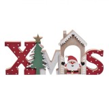 Decorațiune Crăciun, XMAS, 30x13.5 cm, Lemn, Roșu și Alb, Moș Crăciun și Brad cu Buline, Oem