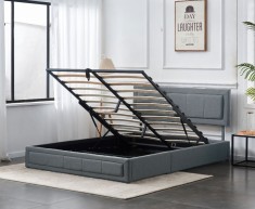 Pat Daily 180x200 cm Lada Depozitare Tapitat Catifea Nuanta Gri Somiera Inclusa