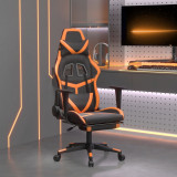 Scaun gaming masaj/suport picioare, negru/portocaliu, piele eco