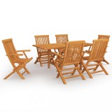 Set mobilier gradina vidaXL, 7 piese, lemn masiv tec, extensibil 110-160cm, pliabil