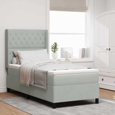 vidaXL Pat cu boxă spring LED și saltea Gri deschis 100 x 200 cm