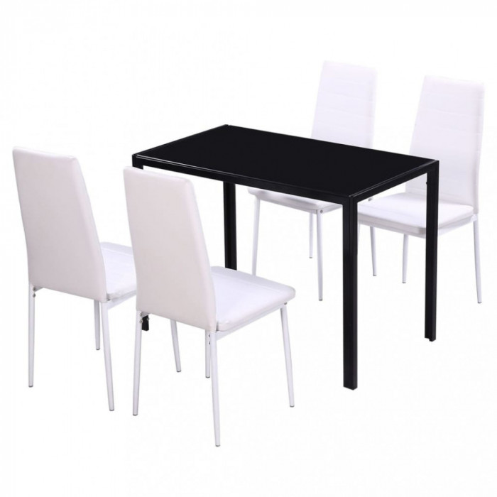 Set masa si scaune de bucatarie, cinci piese, negru