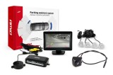 Set senzori de parcare AMiO TFT01 4,3 inch cu camera marsarier CAM-310, 4 senzori argintii, afisaj 480 x 234, raza 0-2,5 m, 40KHz, montaj 22 mm, cod