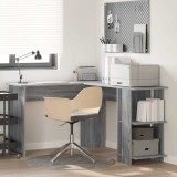 Birou de Colț cu Stocare cu raft Gri Sonoma 140 x 113.5 x 75 cm