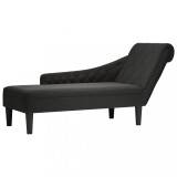 VidaXL Șezlong cu pernă și cotieră dreaptă, negru, textil