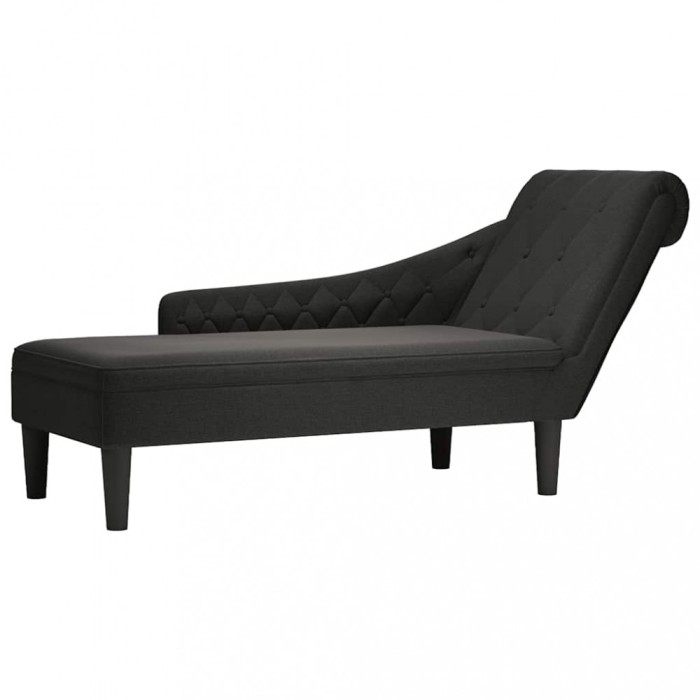 Șezlong cu pernă și cotieră dreaptă, negru, textil