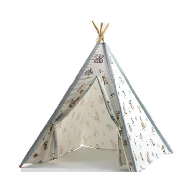 Cort joaca copii stil indian Teepee Tent Animals BathVision, 100x100x160 Alb