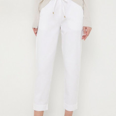 Max Mara Leisure pantaloni femei, culoarea alb, drept, high waist