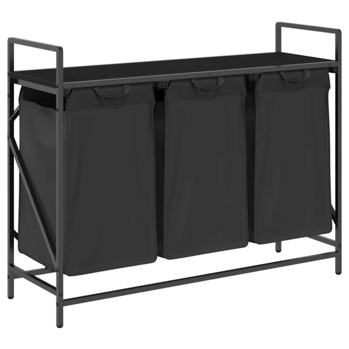 Cos de rufe 3 compartimente cu raft stejar negru