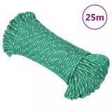 VidaXL Fr&acirc;nghie de barcă, verde, 3 mm, 25 m, polipropilenă